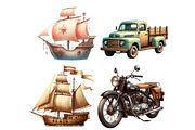 Watercolor Transportation Clipart, an Illustration by Designworld (Thumbnail 5 of 6)