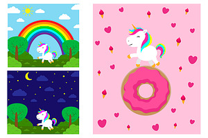 Set Of Cute Unicorn Vector