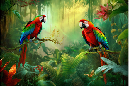 Beautiful tropical parrots. Generate, an Animal Photo by Ylivdesign