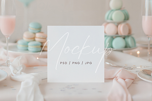 Square Card Mockup Macarons, a Product Mockup by TatiMockup