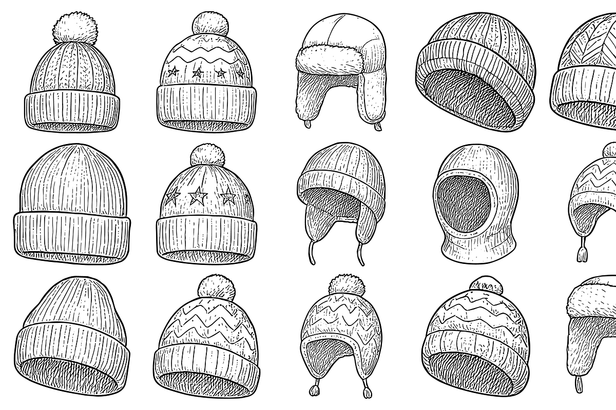 HandDrawn Winter Hats Icon Set, an Illustration by Sempu