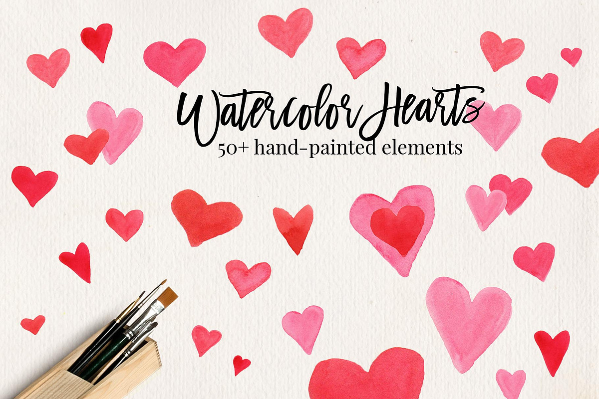 Watercolor Hearts Clip Art, an Object Graphic by Chelsea Bromley (Photo 1 of 4)