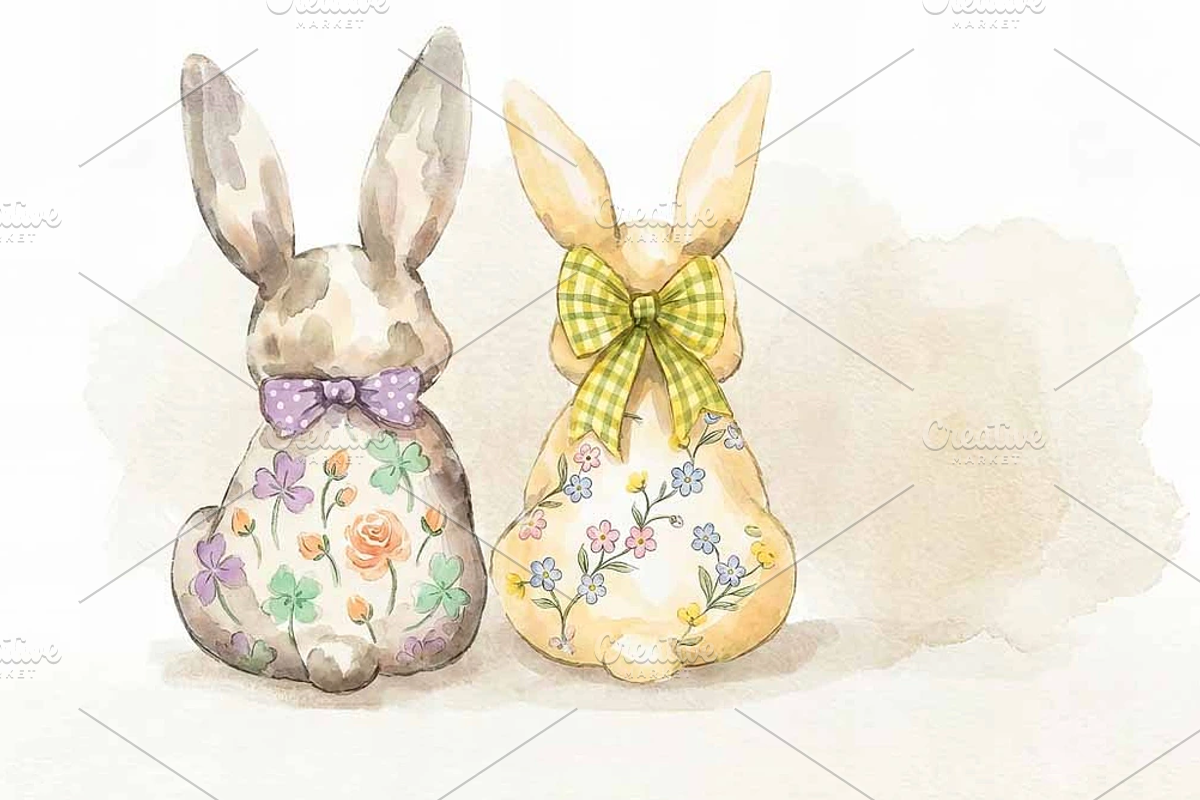 Watercolor Easter Bunnies Love, an Illustration by VetalStock (Photo 2 of 3)