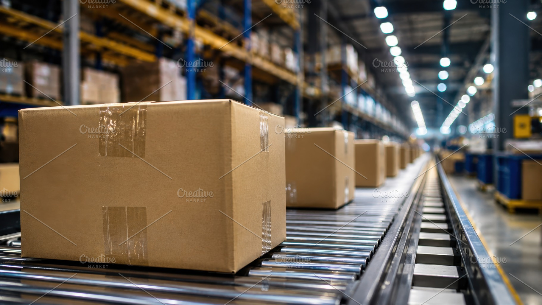 Boxes on warehouse conveyor, a Photo by Beautiful things
