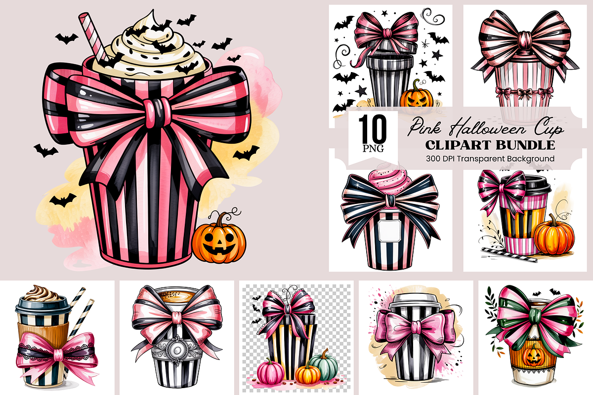 10 Pink Halloween Cup PNGBundle, a Graphic by Clipart Bloom (Photo 1 of 11)