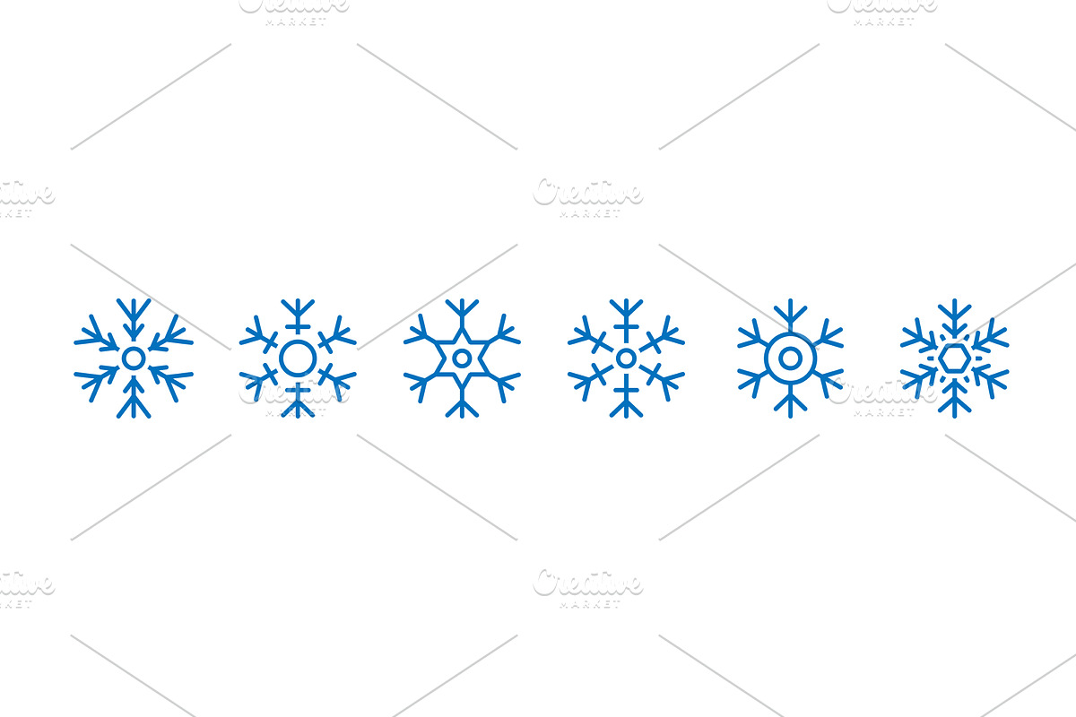 Set of 6 snowflake icons in blue, an Object Illustration by GraphiShop