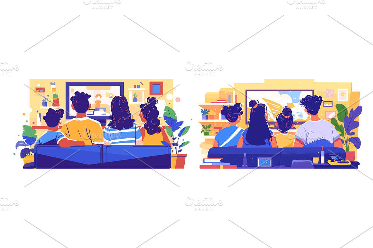 Family watching tv back view, a Person Illustration by Stock-Smart-Start