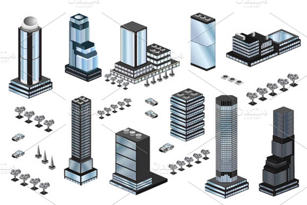Isometric set of skyscrapers preview 2