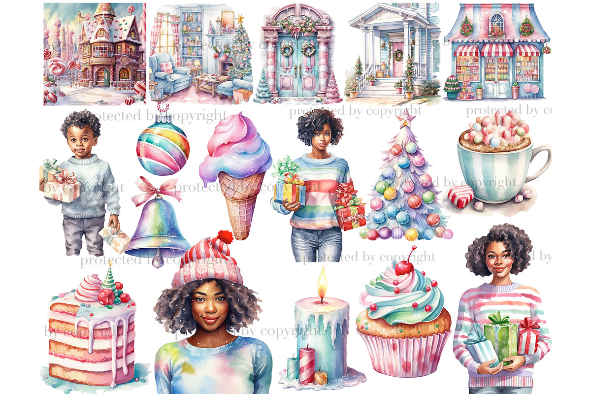 Pastel Christmas Clipart, a Person Illustration by GlamArtZhanna (Photo 3 of 5)