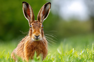 Close-up of a brown hare in green grass, an Animal Photo by AlyaAnd