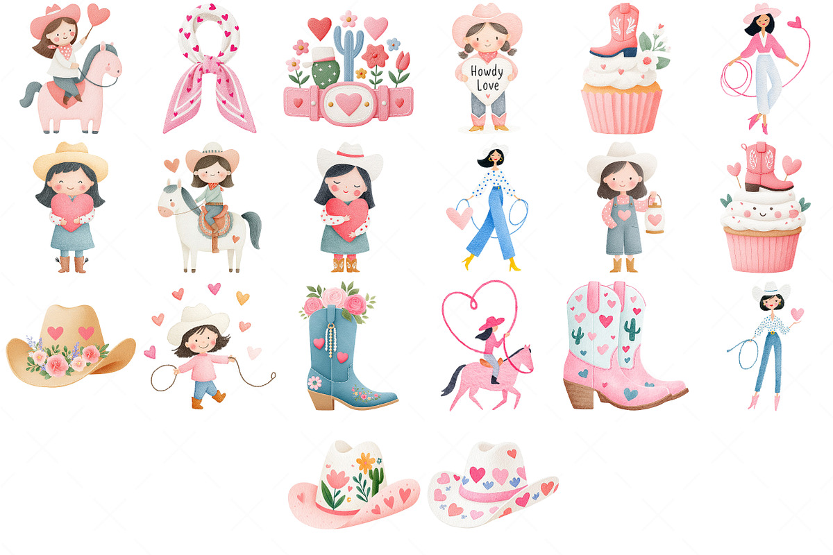 Cowgirl Valentine Clipart, an Illustration by Craft Nest (Photo 4 of 4)