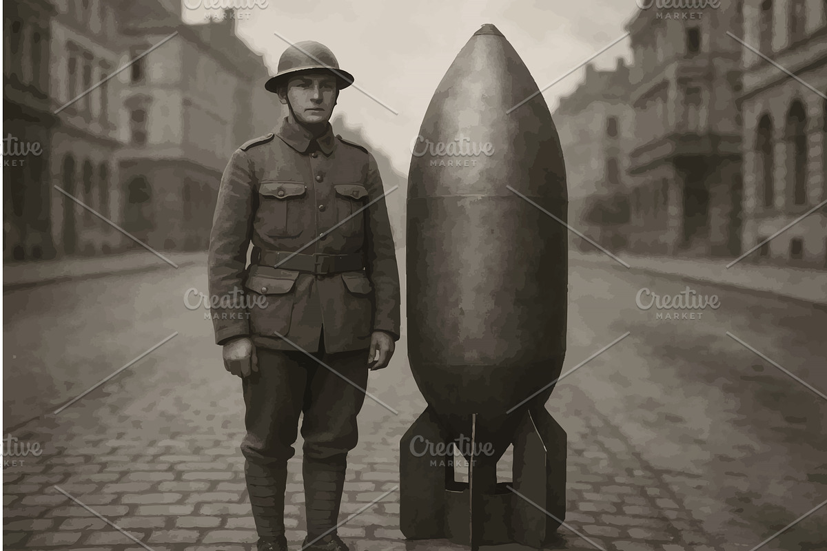 World War Soldier Posing with Large, an Illustration by AlexArt