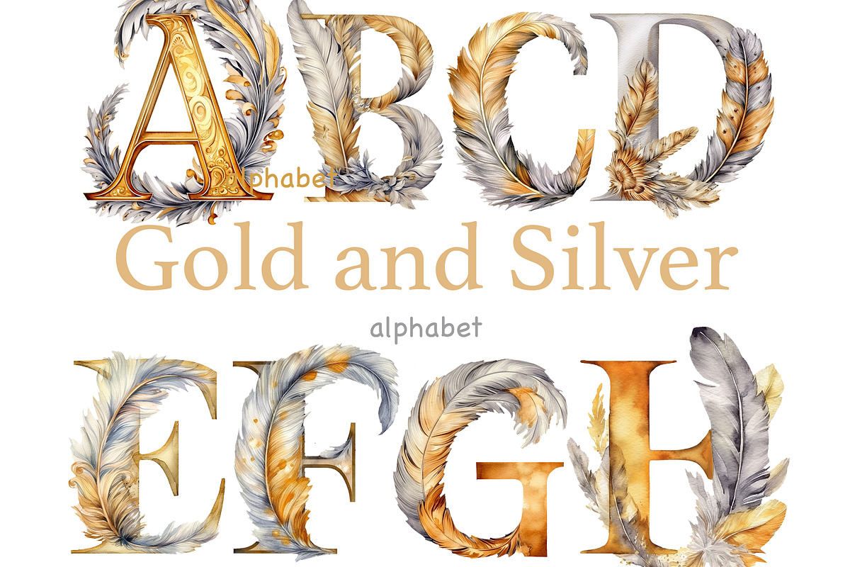 Gold and Silver Alphabet Clipart, a Decorative Illustration by GlamArtZhanna (Photo 1 of 5)