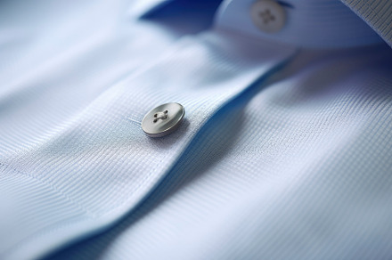 Closeup view of stylish light blue shirt. Dry-cleaning service
