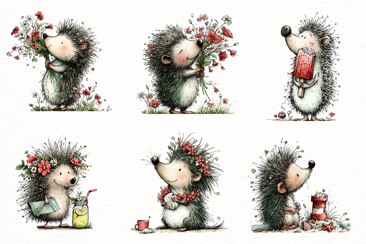 Whimsical summer hedgehog clipart, an Illustration by Designworld (Photo 2 of 4)