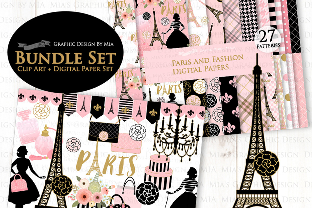 Paris Fashion Clipart+Pattern set, an Illustration by Mia's Graphic Design (Photo 2 of 10)