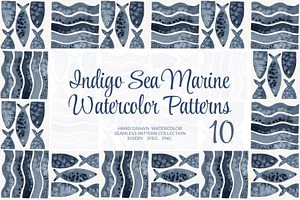 Indigo Sea Marine Watercolor Pattern, an Animal Illustration by YarovaArt