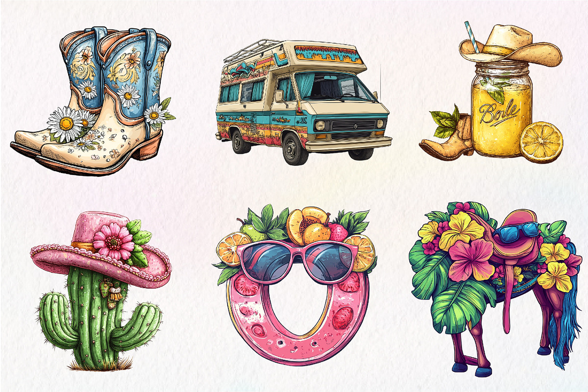 Summer Cowgirl Sublimation Clipart, an Illustration by CreationArt (Photo 7 of 9)