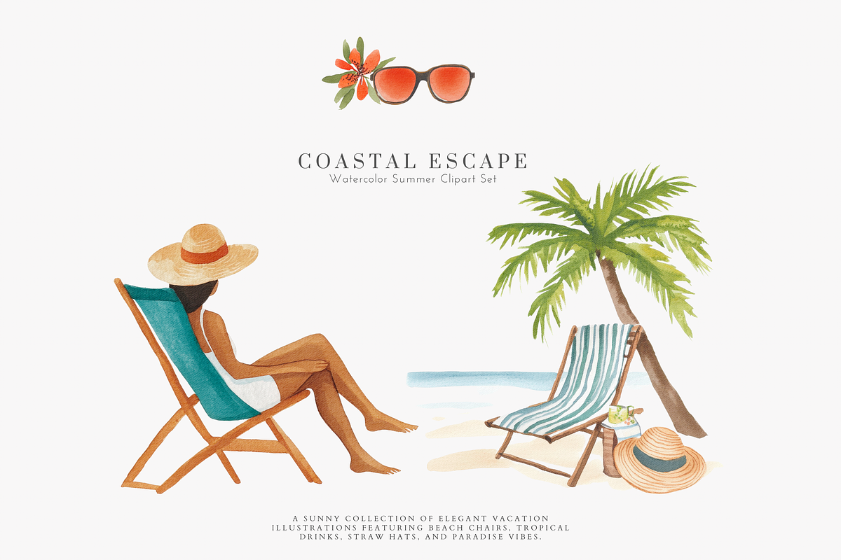 watercolor beach clipart collection, a Decorative Illustration by Patishop Art (Photo 8 of 10)