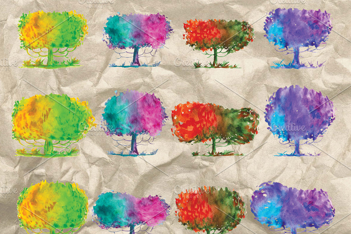 Set of watercolor fairy trees., an Illustration by moto_cat (Photo 2 of 4)