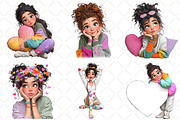 Whimsical Valentine Girl Clipart, an Illustration by Black Bird Studio (Thumbnail 3 of 6)