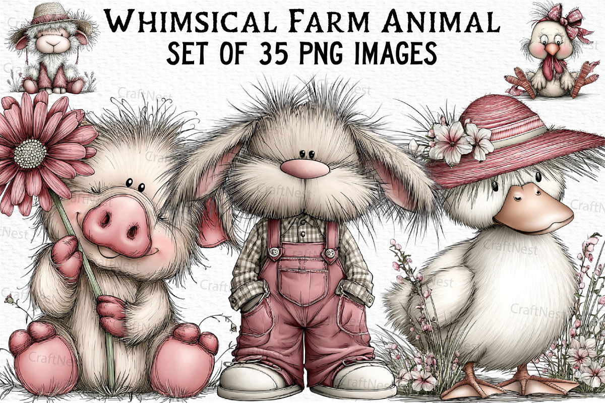 Whimsical Farm Animal Clipart Bundle, an Illustration by Craft Nest (Photo 1 of 6)