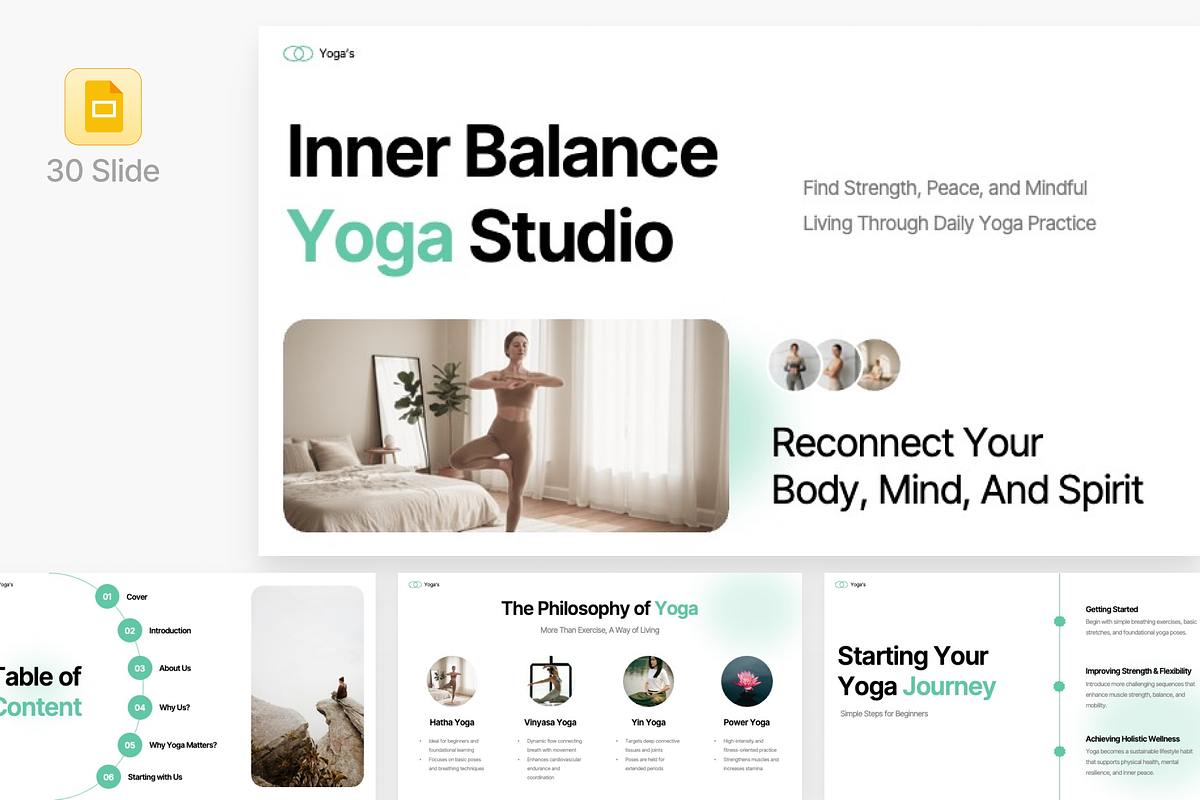 Yoga Academy Google Slides Template, a Presentation Template by Eklip Studio (Photo 1 of 6)