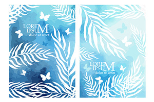 blue watercolor background with palm, an Object Illustration by Nenahliadava Design