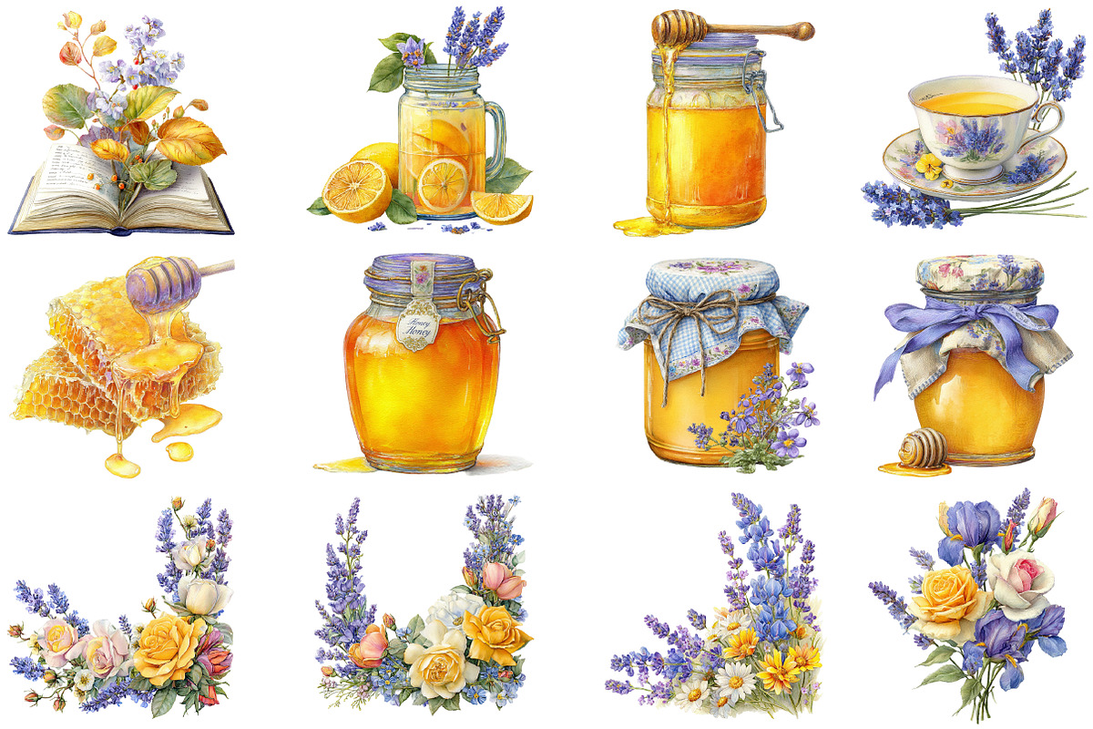 Lavender Honey Watercolor Clipart, an Illustration by DreamCafeArt (Photo 2 of 8)