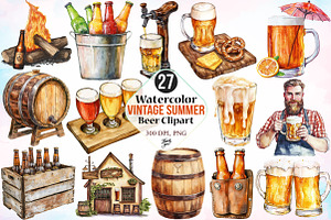 Watercolor Vintage Summer Beer PNG, an Illustration by Canvas Craft