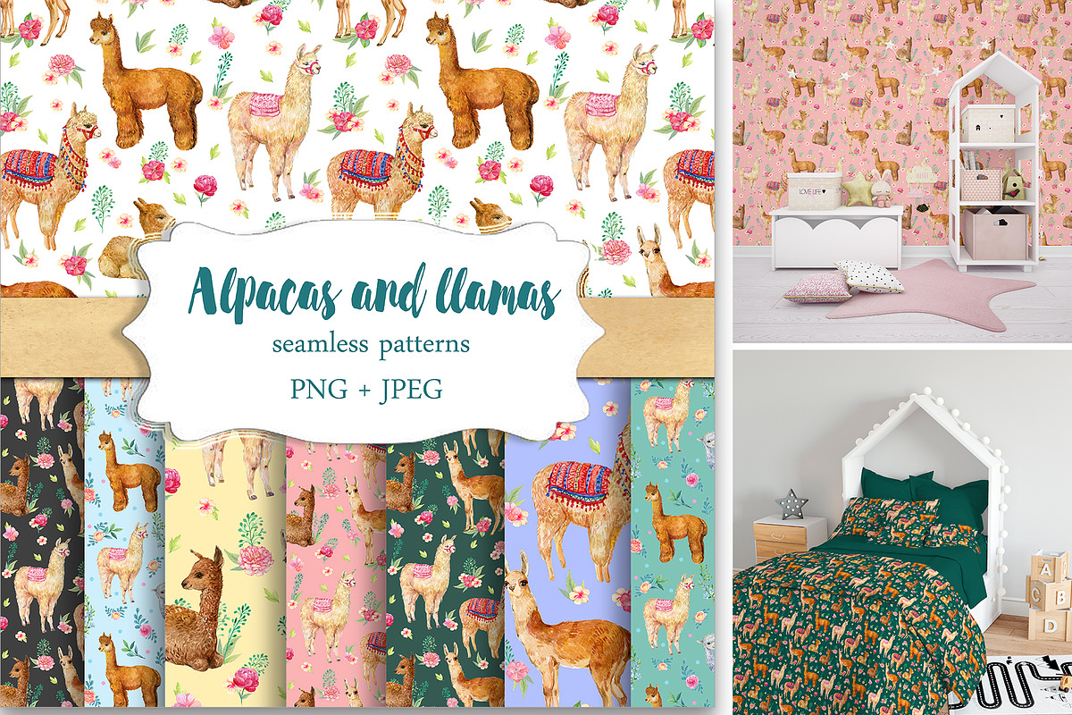 Alpacas and llamas .Seamless pattern, a Pattern Graphic by MitrushovaArt (Photo 1 of 8)