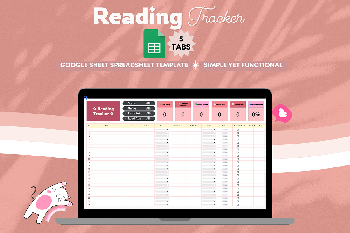 Reading Tracker Spreadsheet Template, a Templates & Theme by bellaROSEworkshop (Photo 2 of 6)
