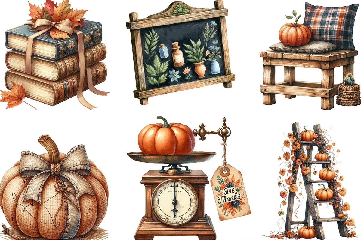 Vintage Fall Decorations Clipart, an Illustration by Designking (Photo 2 of 4)