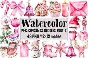 Pink Christmas Doodles Clipart, an Illustration by Design Market