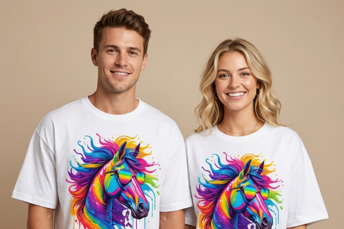 Rainbow Horse T-Shirt Design, a Shirt Mockup by Vector Stall