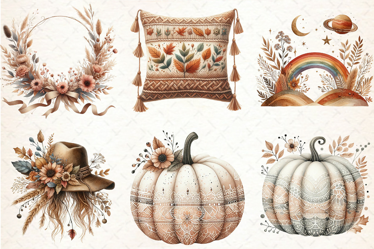 Boho Autumn Clipart, an Illustration by Libby Wishes (Photo 6 of 6)
