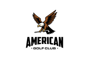 Flying Eagle Holding Golf stick logo, a Branding & Logo Template by funpixel