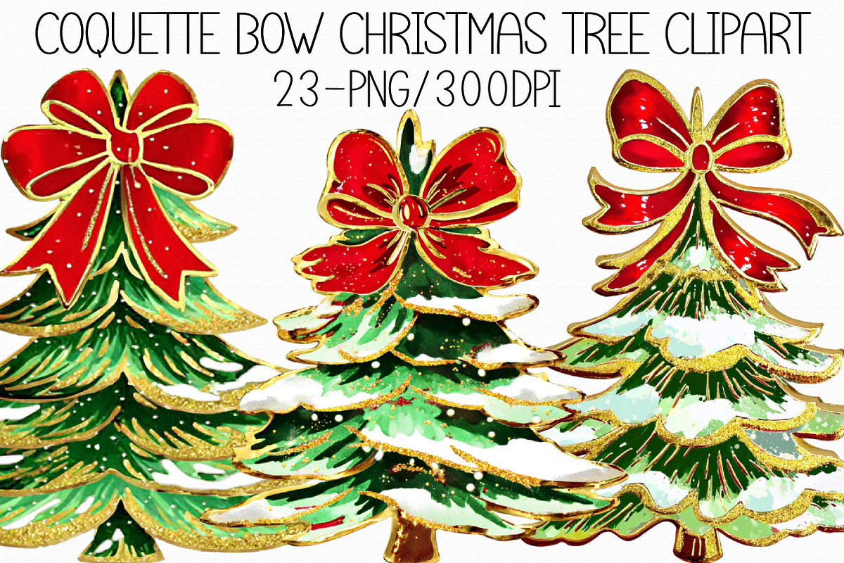 Coquette Bow Christmas Tree Clipart, an Illustration by Libby Wishes (Photo 1 of 7)