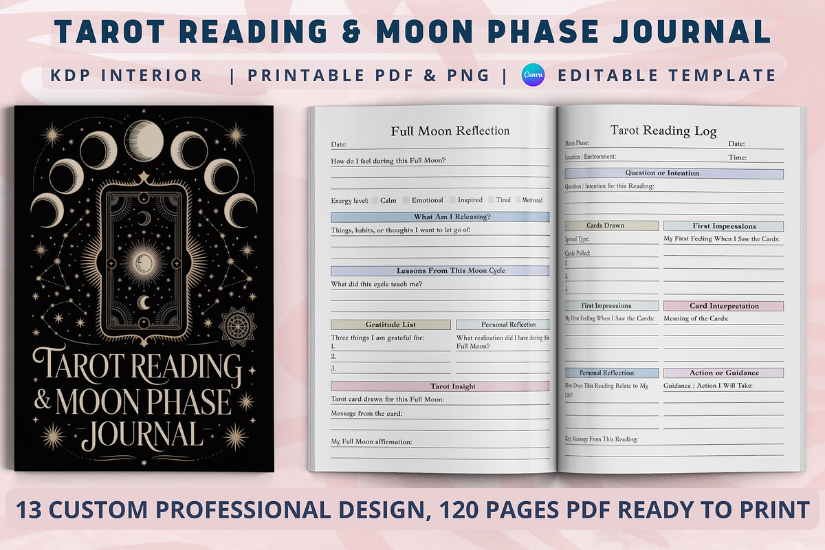 Tarot Reading & Moon Phase Journal, a Design Template by Book2bees (Photo 1 of 4)
