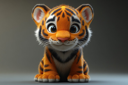 Cute cartoon tiger cub sitting with, a Photo by Tanuart
