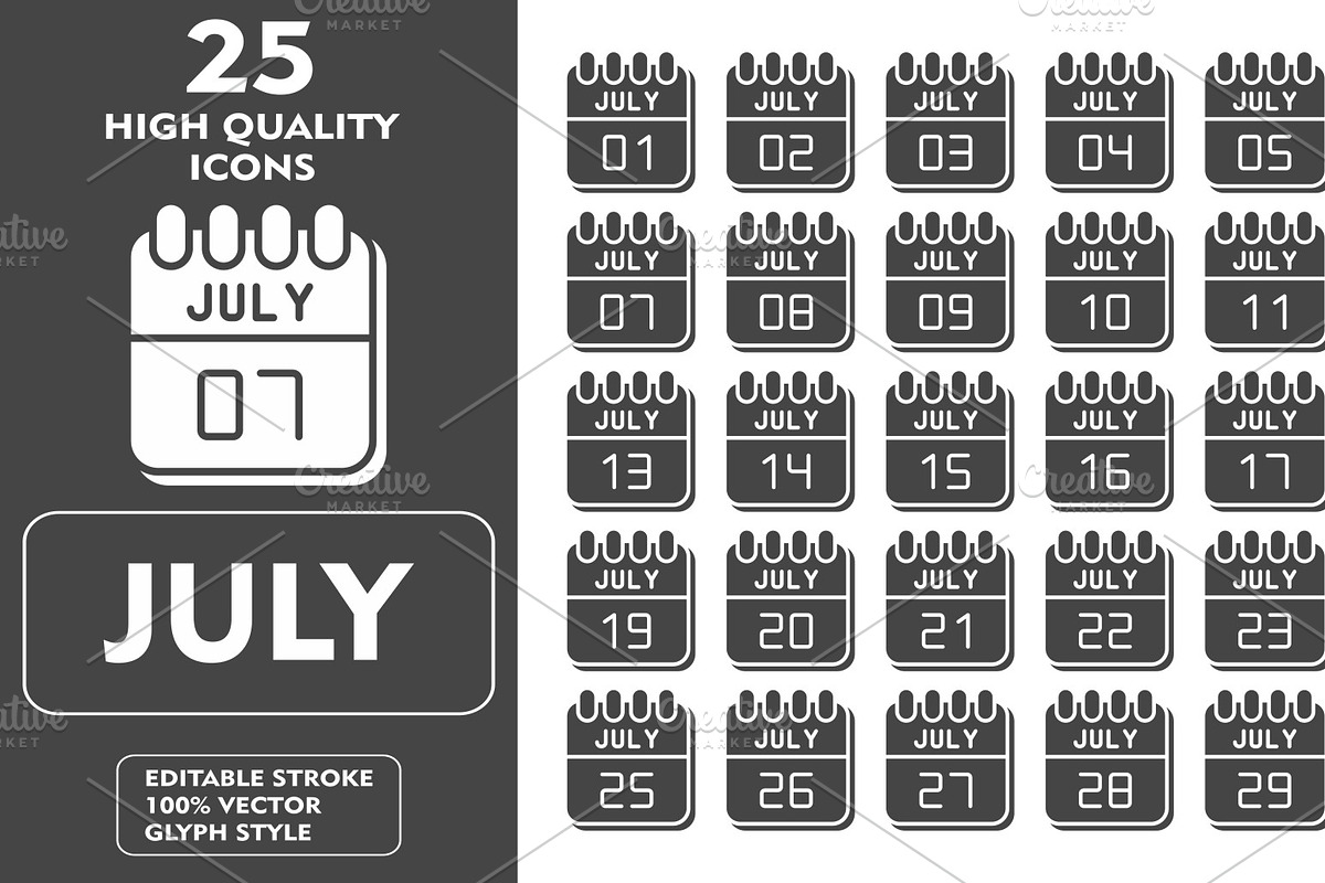 July Month Glyph Icons, an Icon by Pexelpy