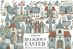 Cute Religious Easter Clipart, an Illustration by Designworld