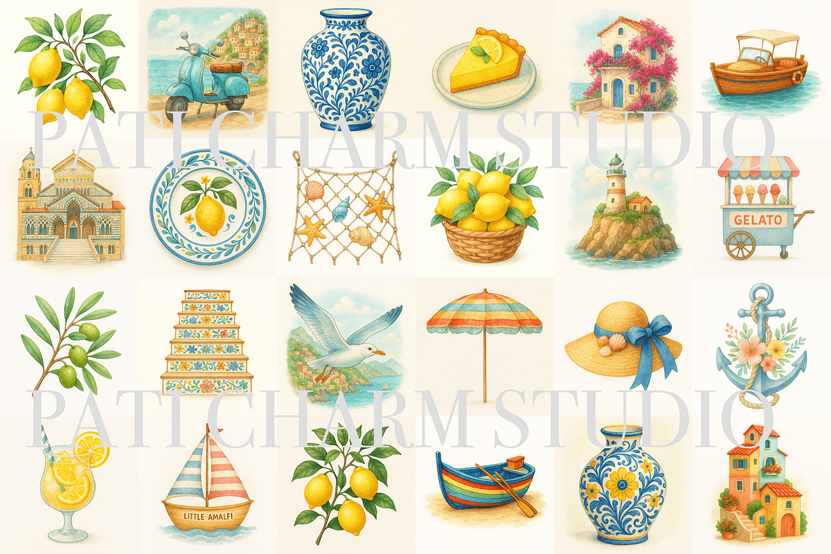 Amalfi Clipart Set, a Decorative Illustration by Pati Charm Studio (Photo 4 of 10)