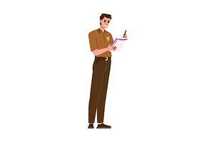 Delivery man writing on clipboard, a Person Illustration by pikepicture