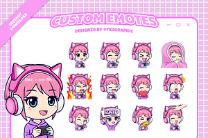 Pink Gamer Girl - Custom Emotes