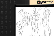 400 Procreate Male pose stamps Bases, a Brush Add-On by DrawingStoryShop (Thumbnail 3 of 7)