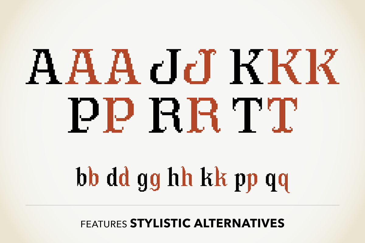 Alaska - Art Nouveau pixel art, a Serif Font by SelfBuild Type (Photo 10 of 11)