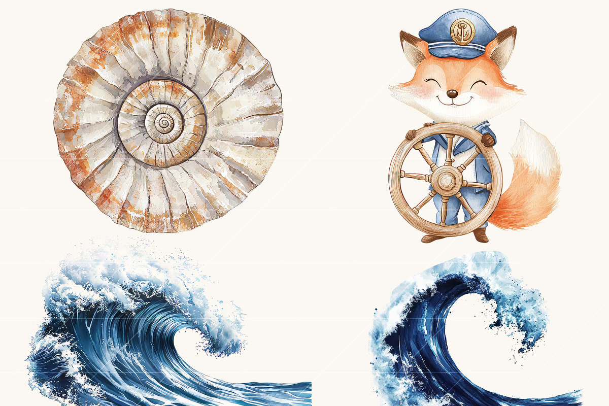 Watercolor Little Mariners Clipart, an Object Illustration by SparkyDesignsUS (Photo 6 of 9)