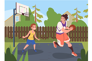 Family basketball. Father with son, a Sport Illustration by Stock-Smart-Start
