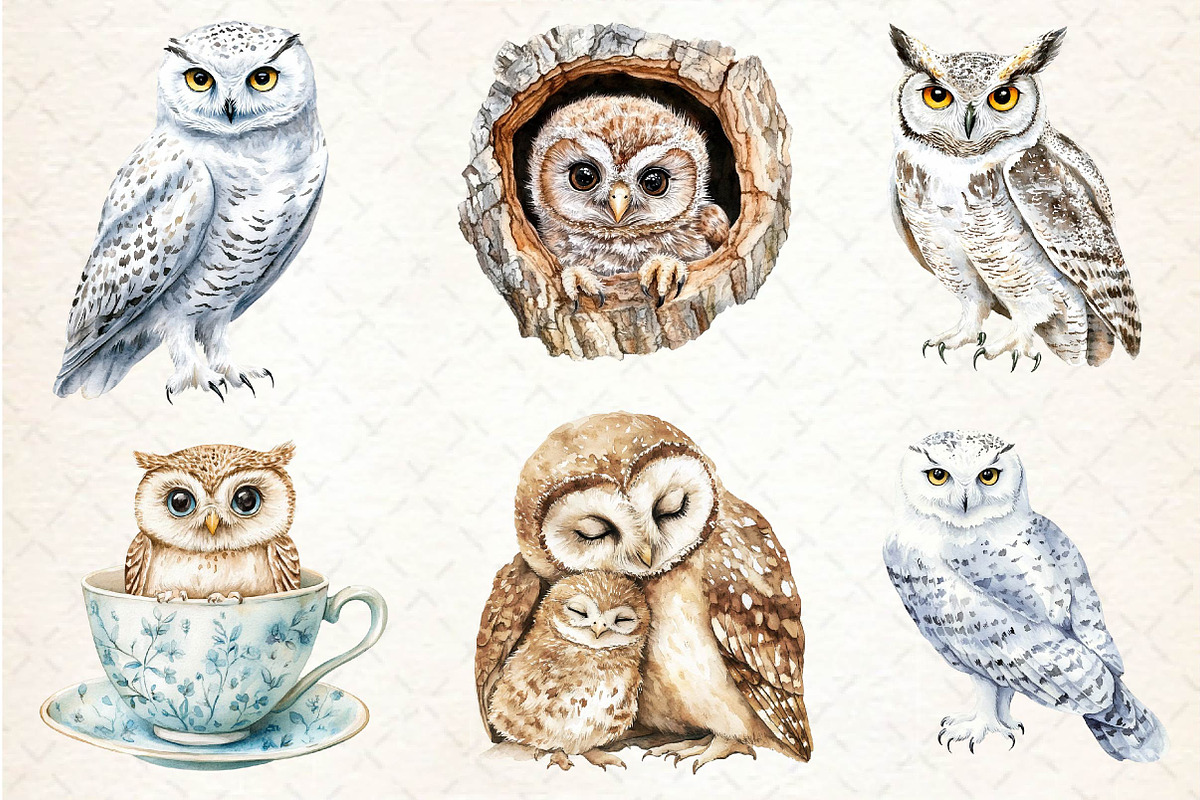 Watercolor Owl & Owlet Clipart, an Illustration by Dream Creation (Photo 5 of 5)